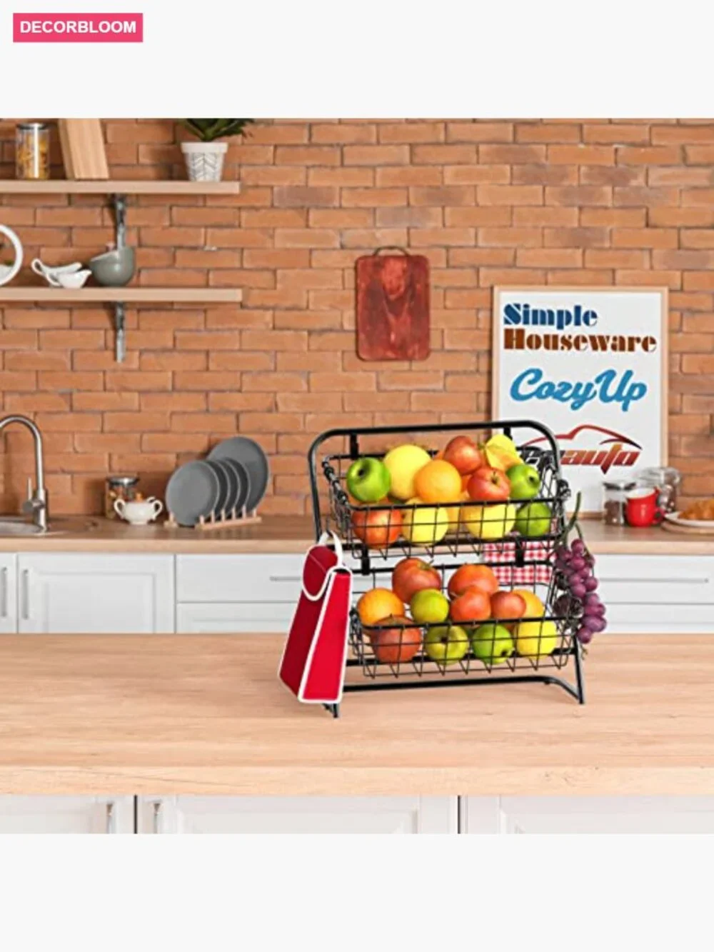 2-Tier Rigid Wire Market Basket Stand Countertop Organizer Food Kitchen Storage